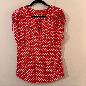 Talbots Red Sleeveless Keyhole Blouse Tie Shoulder Size L Rayon Spandex